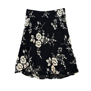 Vintage Black & Cream Floral Skirt Estimated Size S